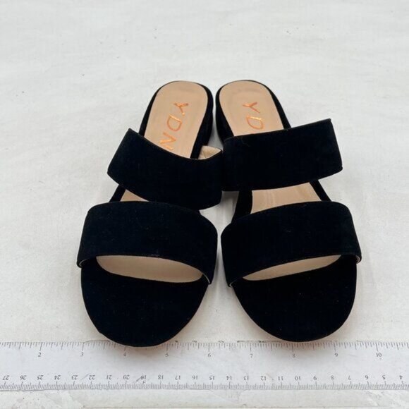 YDN Black Strappy Sandals Open Toe Mules Slip On Chunky Heel Walking Shoes - Picture 2 of 8